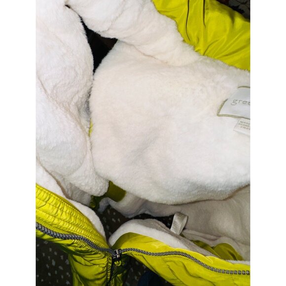 Green Tea Womens Avocado YelloPuffer Vest With Faux Fur Hood & Zip Pockets Size - Picture 12 of 12